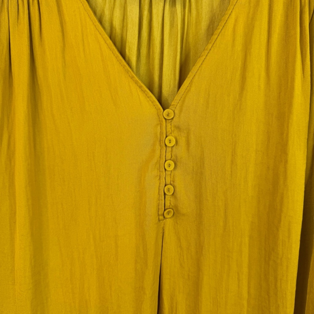Jones New York tshirt button up ruffle sleeves pleated Mustard Blouse - Picture 5 of 8